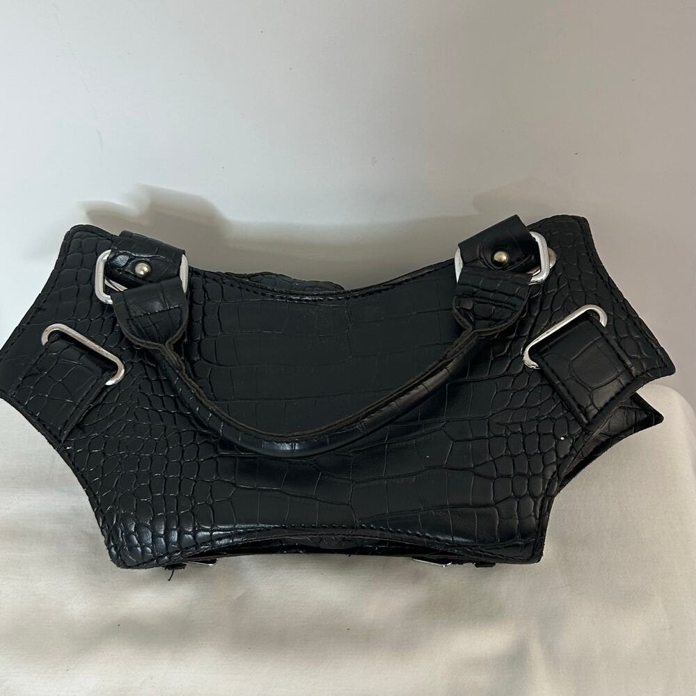 Black Croc Embossed Bat Wing Shoulder Bag Y2K Biker Goth Grunge Purse - Picture 3 of 12